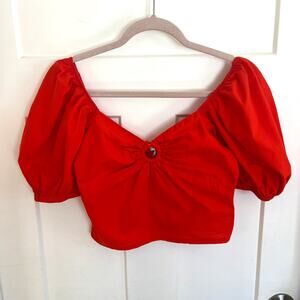 Sim & Sam Puff Sleeve Cropped Shirt Bright Red Women's M